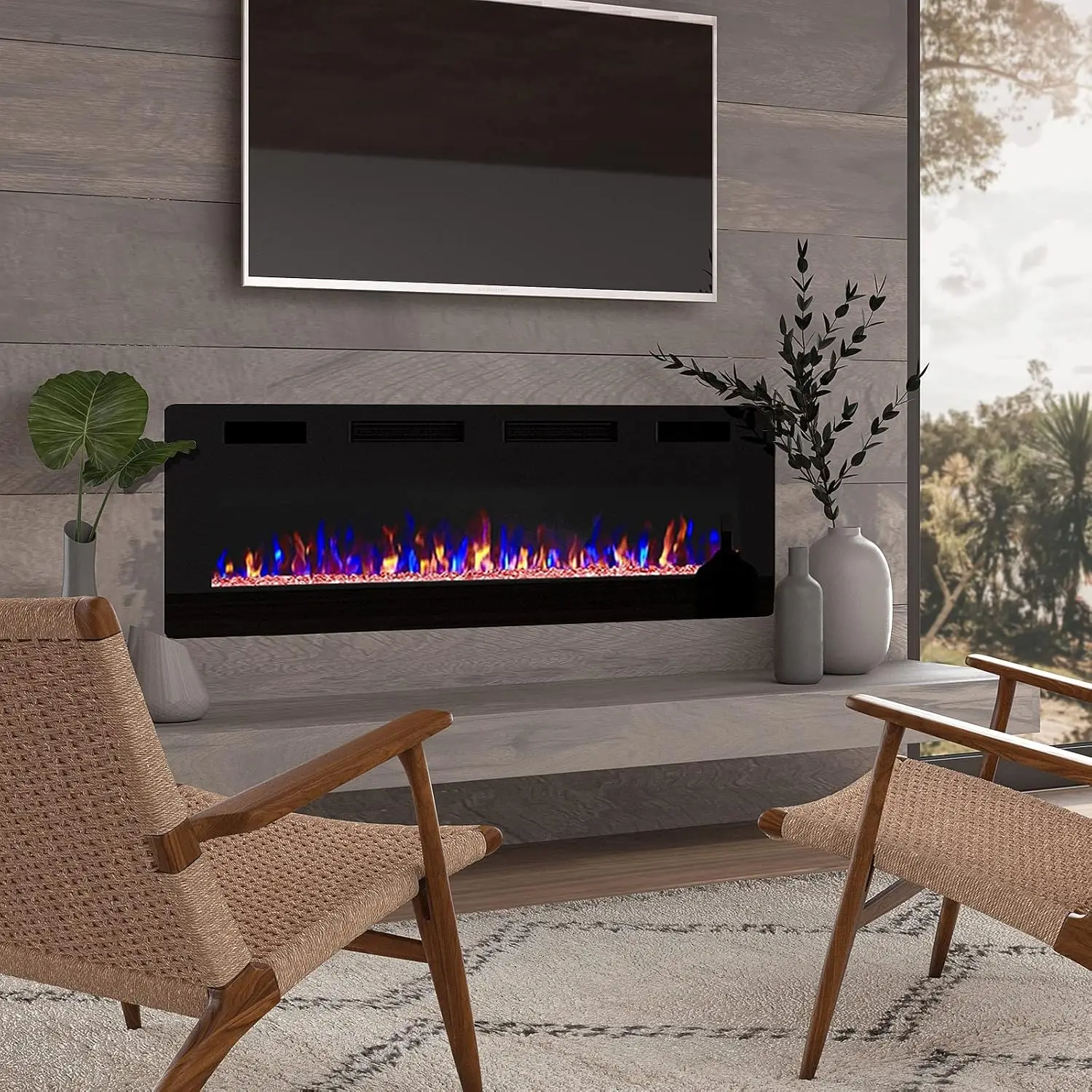 72 inch Ultra-Thin Silence Linear Electric Fireplace, Recessed Wall Mounted Fireplace, Fit for 2 x 4 and 2 x 6 Stud