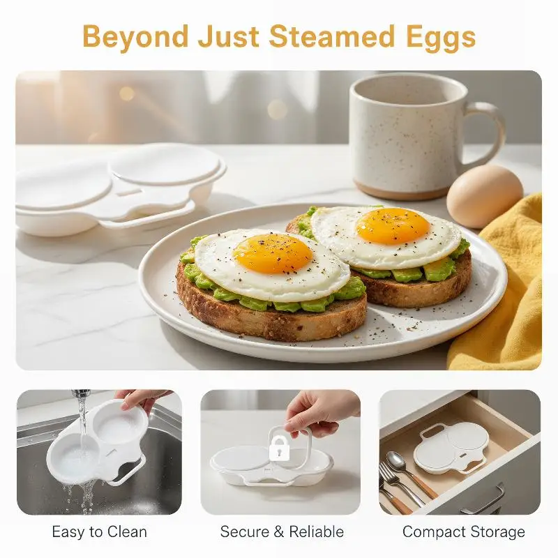 Food Grade Plastic 2 Cavity Microwave Egg Poacher Heat Resistant Non-Toxic for Office Lunch Egg Cooking Tool