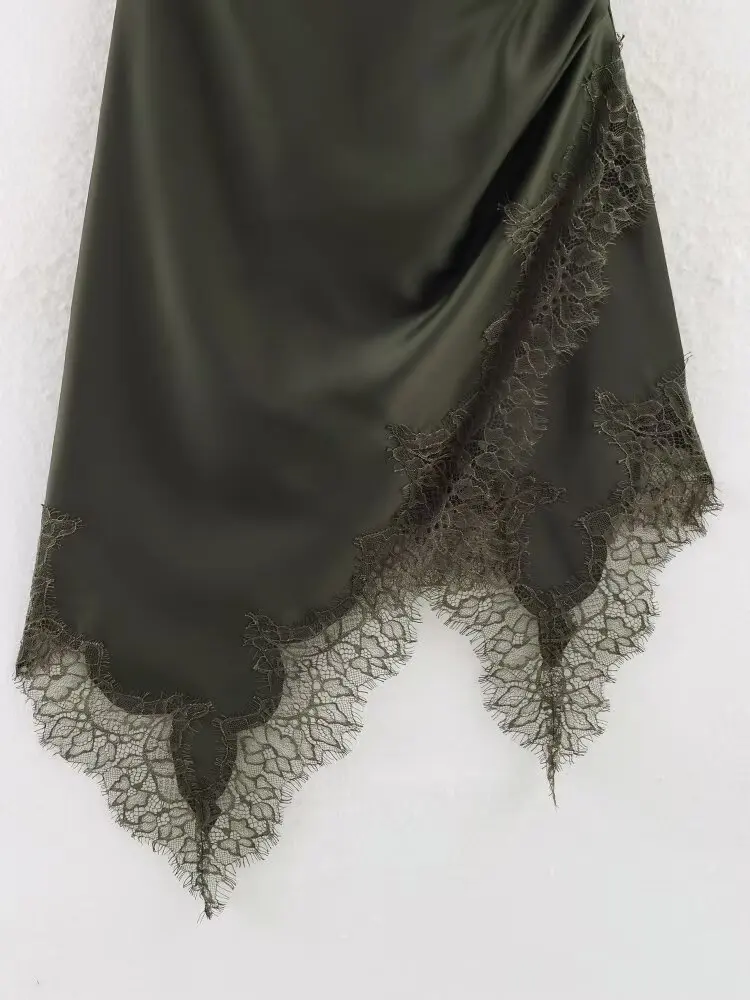 فستان كامي نسائي أخضر غير متماثل مثير من الدانتيل من KONDALA موضة 2025 فستان نادي مسائي بدون أكمام لحفلات أعياد الميلاد #5