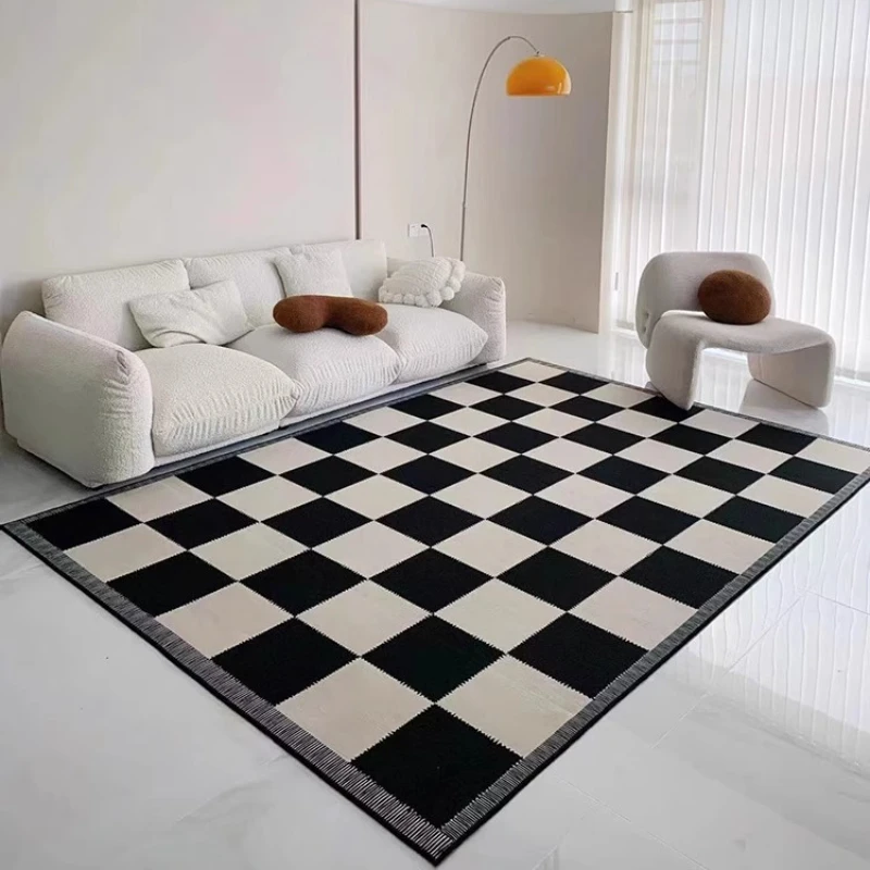 

Light Luxury Living Room Carpet Chessboard Art Design Bedroom Rugs Simple Ins Cream Style Home Decoration Coffee Table Mat Tapis