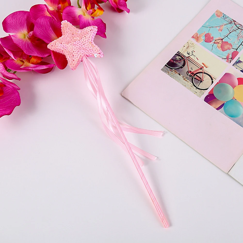 

6pcs Sequin Pink Fairy Sticks for Girls Kids Party Favors Toddler Princess Birthday Cosplay Props Stage Performance