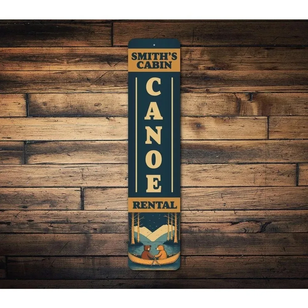 CIFbuy Personalized Text Vertical Metal Sign, Custom Cabin Canoe Rental Wall Ornament