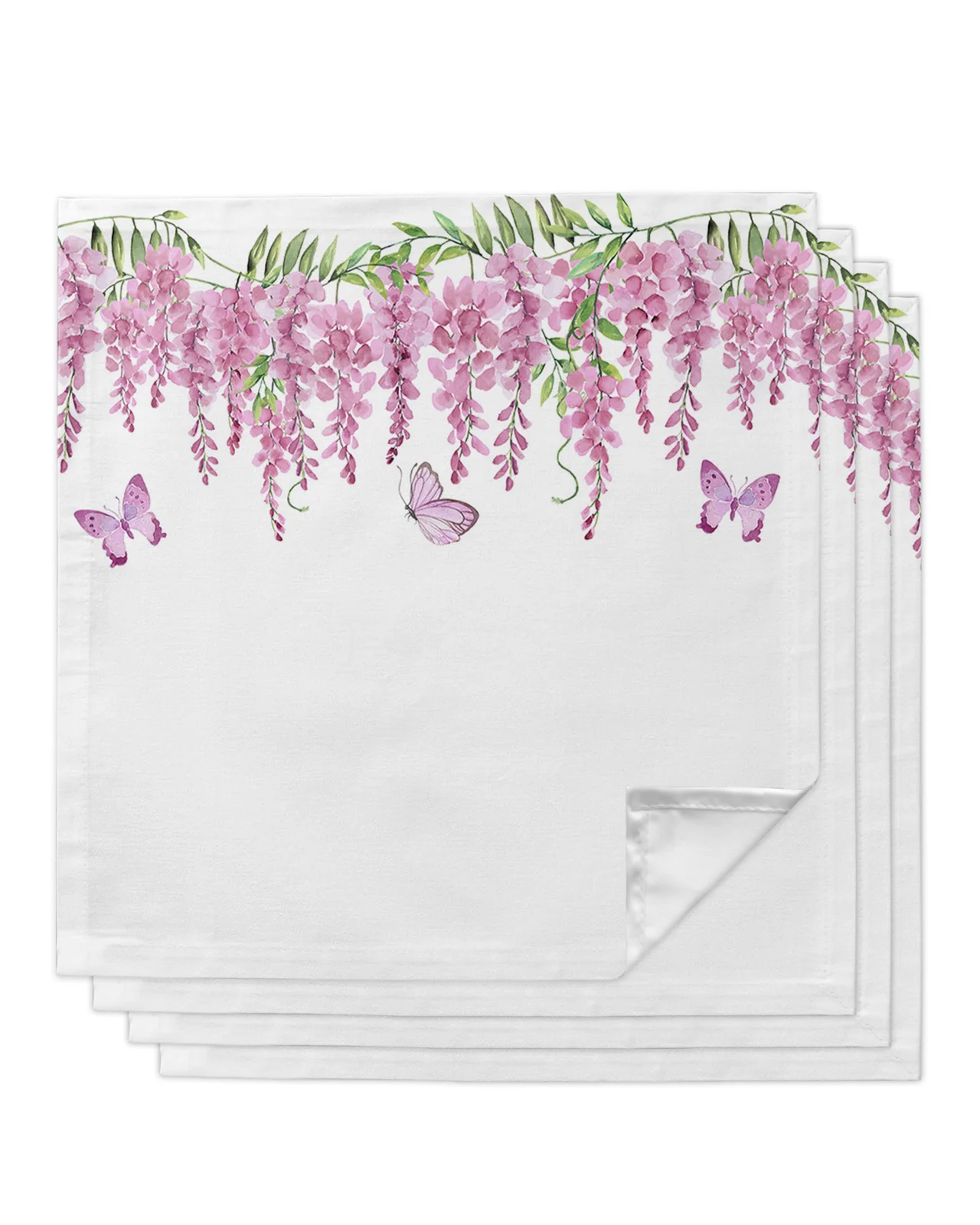 4pcs Spring Pink Wisteria Butterfly Table Napkins Cloth Set Kitchen Dinner Tea Towels Table Mat Wedding Decor Napkins