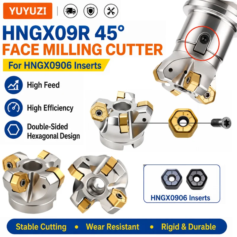 NC45HX HN09 45° Face Milling Cutter Disc 63-100mm HNGX09R CNC Double Sided Fast Feed Heavy Cutting Tool for HNGX Carbide Insert