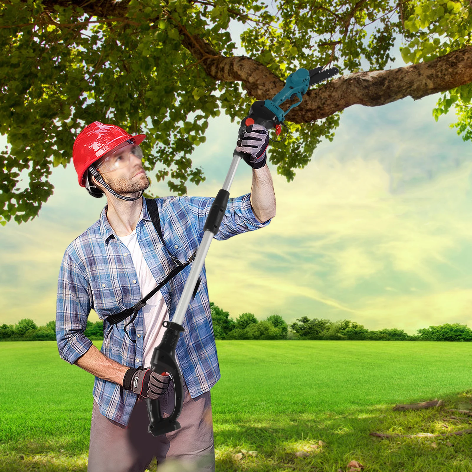 

750W 2-in-1 Cordless Pole Saw 0-3000rpm with Extension Rod for Tree Trimming Battery Power Charger and Battery Included
