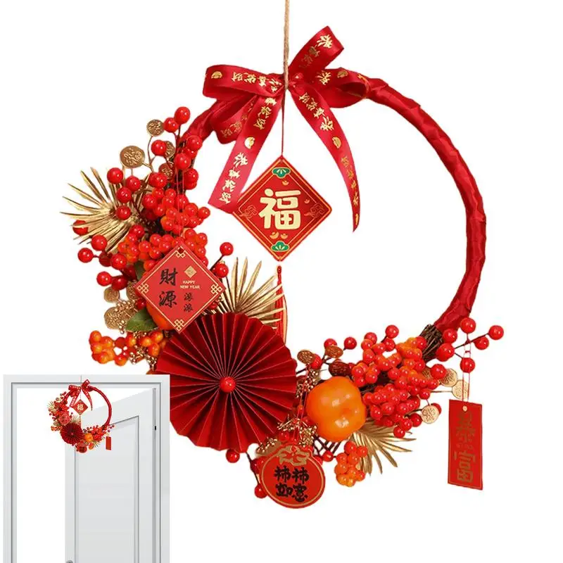 

Chinese New Year Garland Chinese Themed Bowknot Red Berry Design Lunar Year Wreath For Front Door Decorations Accessories