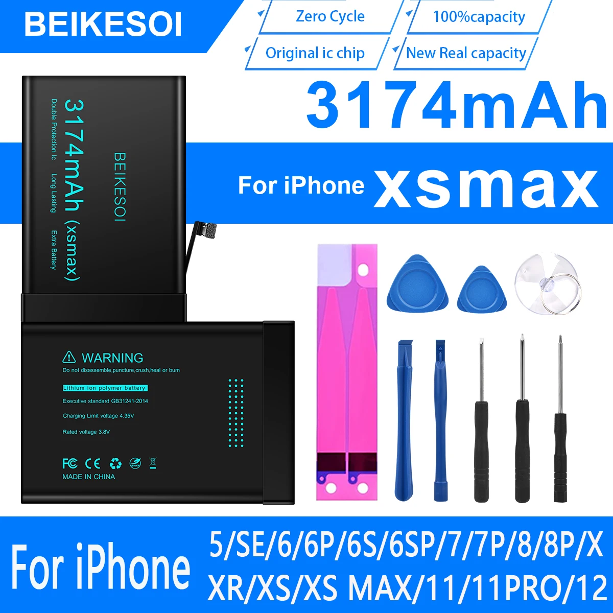 

BEIKESOI Battery for iphone xs max High Capacity Bateria For iPhone XS MAX Original IC chip battery