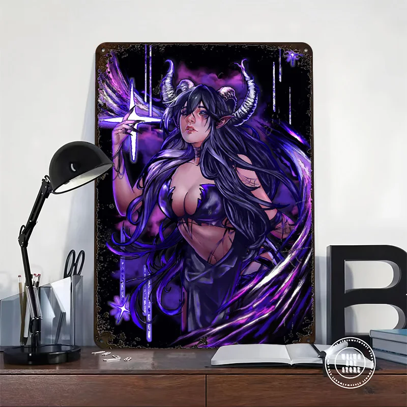 Goddess of the Demon Realm Personalized 3D Textured Metal Poster Wall Art Vintage Tin Signs for Article Decoration Gaming House