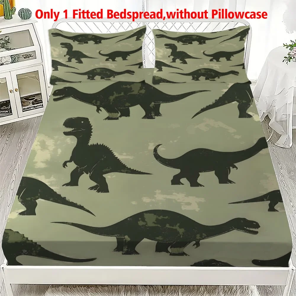 1pc Camouflage Dinosaur Silhouette Print Fitted Sheet Deep Pocket Elastic Mattress Cover Single Double Queen King Bedroom Decor