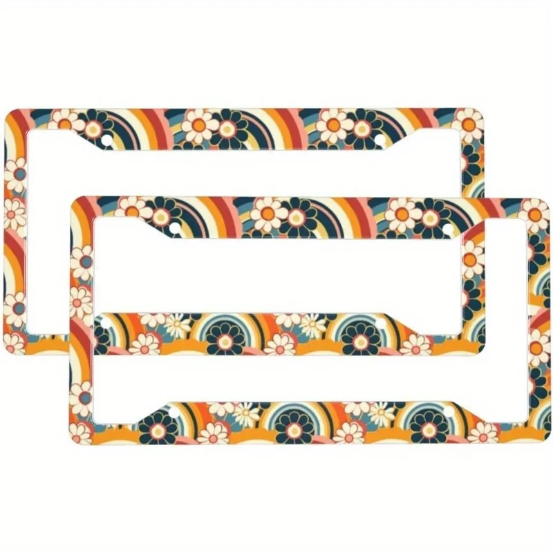 

2D плоская рамка для номерного знака с цветочным узором, коричневая, в стиле хиппи, с цветами, нержавеющая, автомобильные запчасти, милая декоративная накладка на номерной знак
