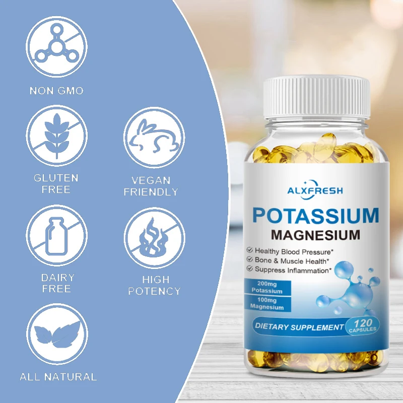 Potassium Magnesium Capsules for Muscle Cramps and Cardiovascular Cellular Immune Beauty Health Sleep Quality Fast Fitness Bone