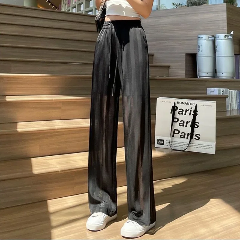 Proximité Wstring FJfor Women Straight Leg At Elastic Waist Pants, High Baggy Clothes, Stripe Cotton Aesthetic Classic G