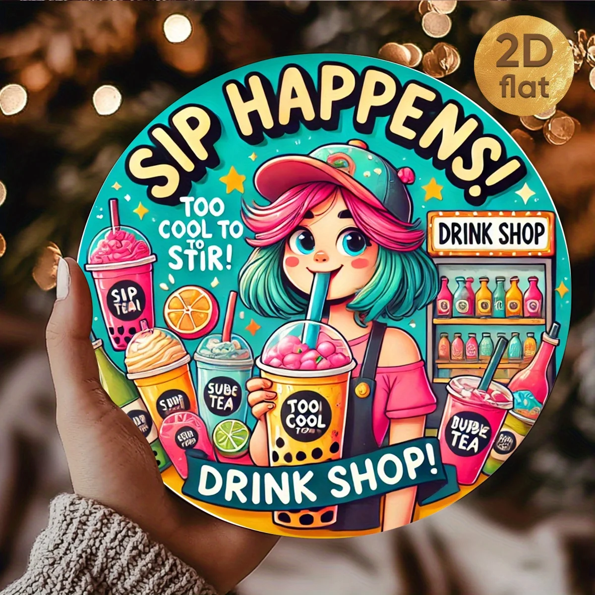 Letrero Metálico Retro 2D Plano de 1 Pieza para Pared - Decoración Estilo Coreano para Tienda de Té con Menú de Té con Leche de Taro y Bebidas Boba, 7.87x7.87 Pulgadas