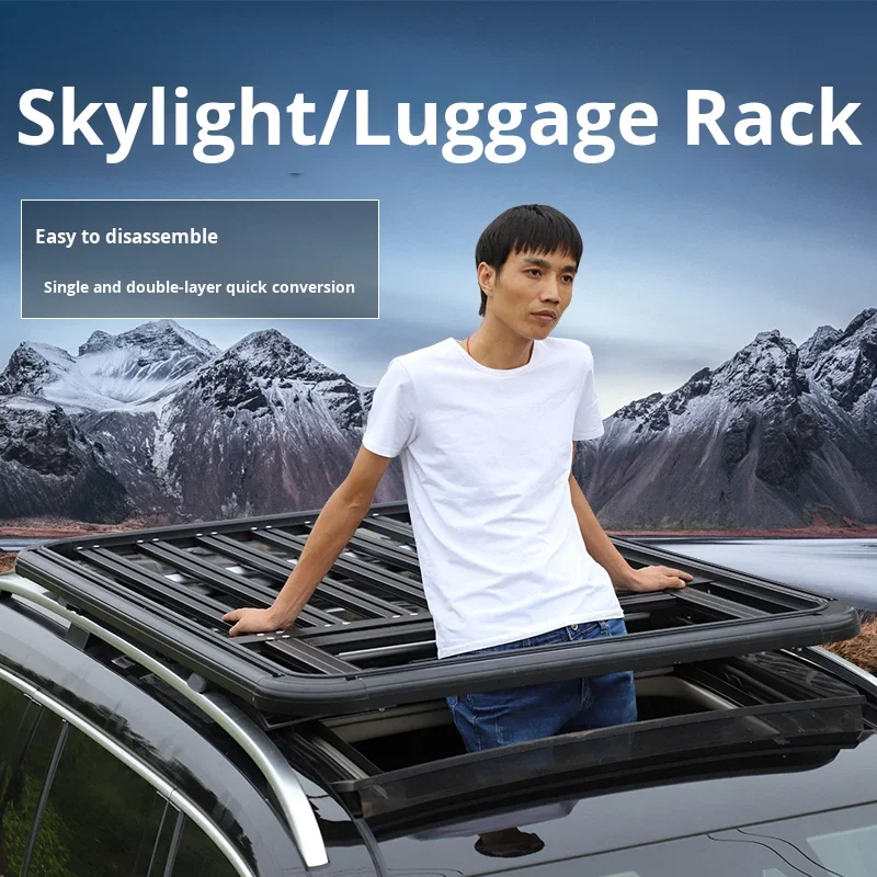 4x4 Roof Rack Platform, Aluminum Multi-Function Expansion Cargo Basket for Universal Offroad SUV, Heavy Duty Travel Carrier