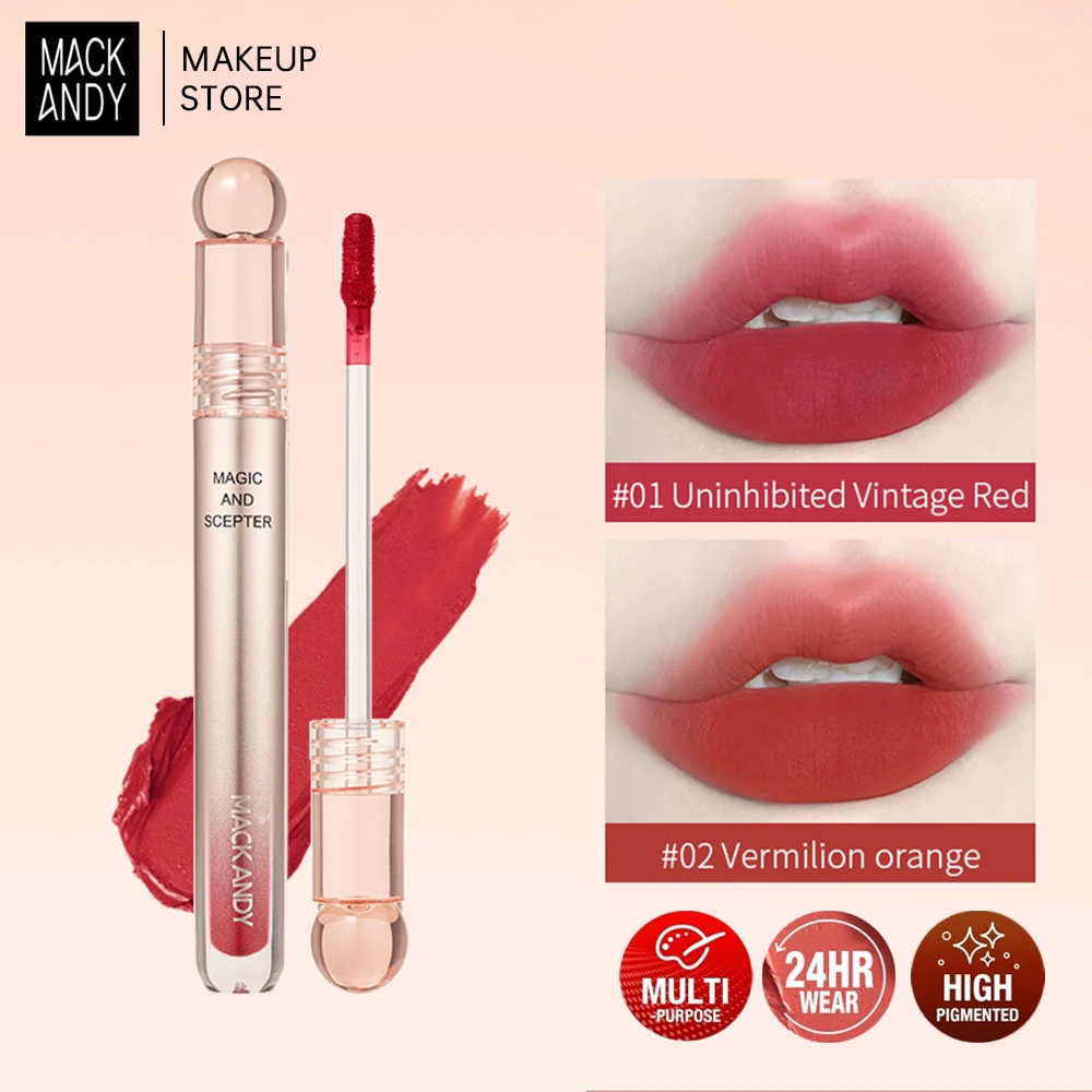 MACKANDY Matte Lip Glaze Lip Gloss Long Lasting Waterproof Lightweight Hydrating Lip Plumping Liquid Lipstick Makeup Cosmetics