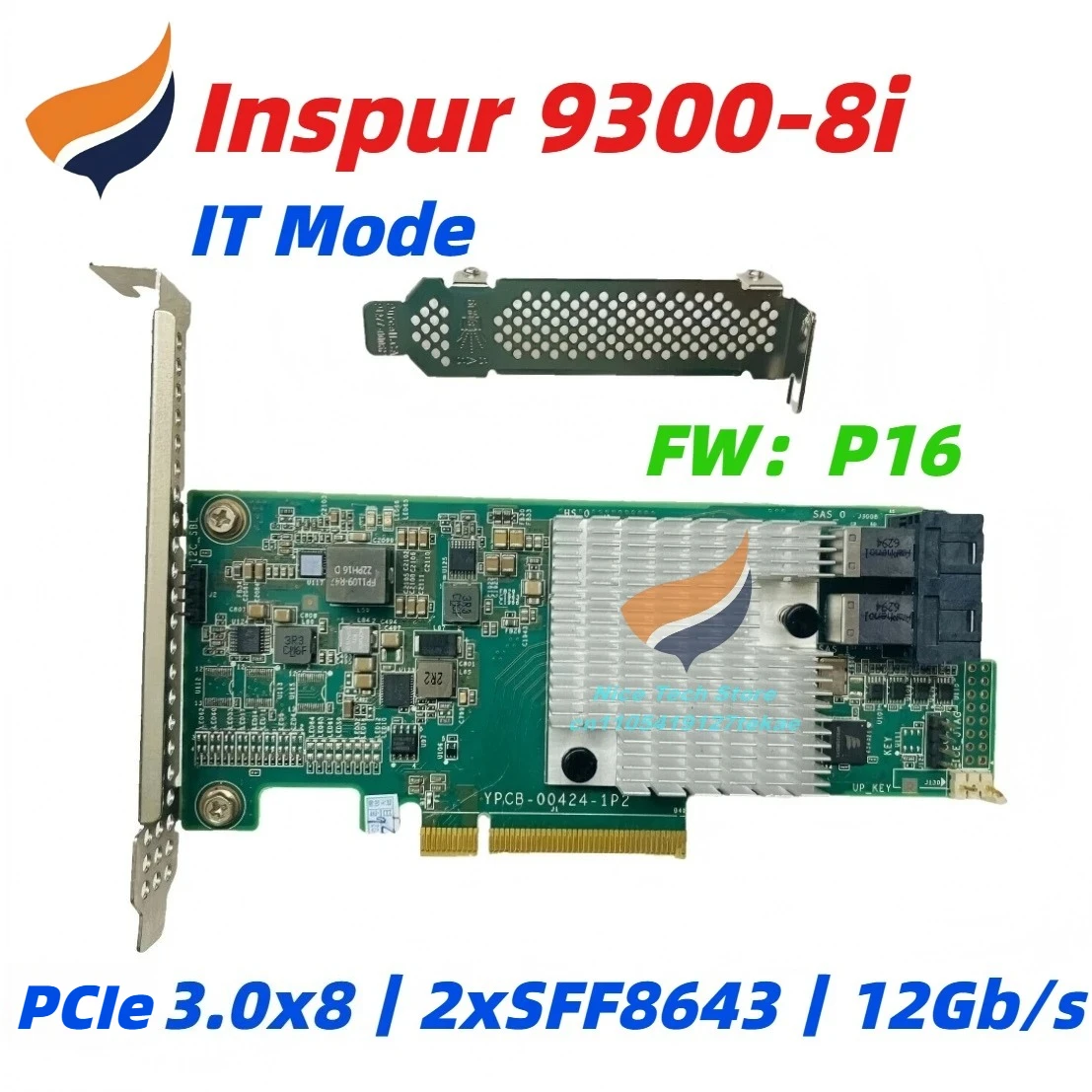 Inspur 9300-8i P16 IT Mode HBA 8P 12G SAS/SATA PCIe3.0 x8 SFF-8643 for Server JBOD NAS