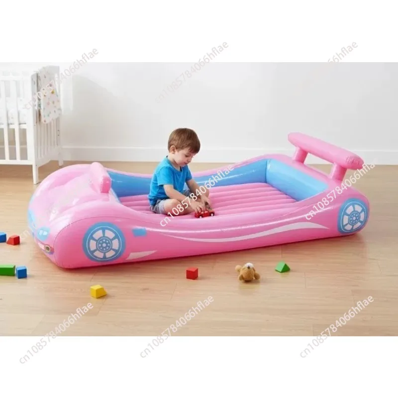 Foldable Flocked PVC Kids Air Mattress, Inflatable Bed with Guardrail, Portable Outdoor Travel Inflatable Bed