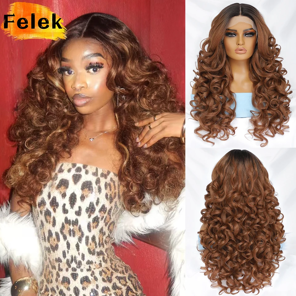 

24" T Part Lace Front Wigs for Afro Women 13x5 Synthetic Curly Afro Wigs for Cosplay High Temperature Fiber Black Glueless Wigs