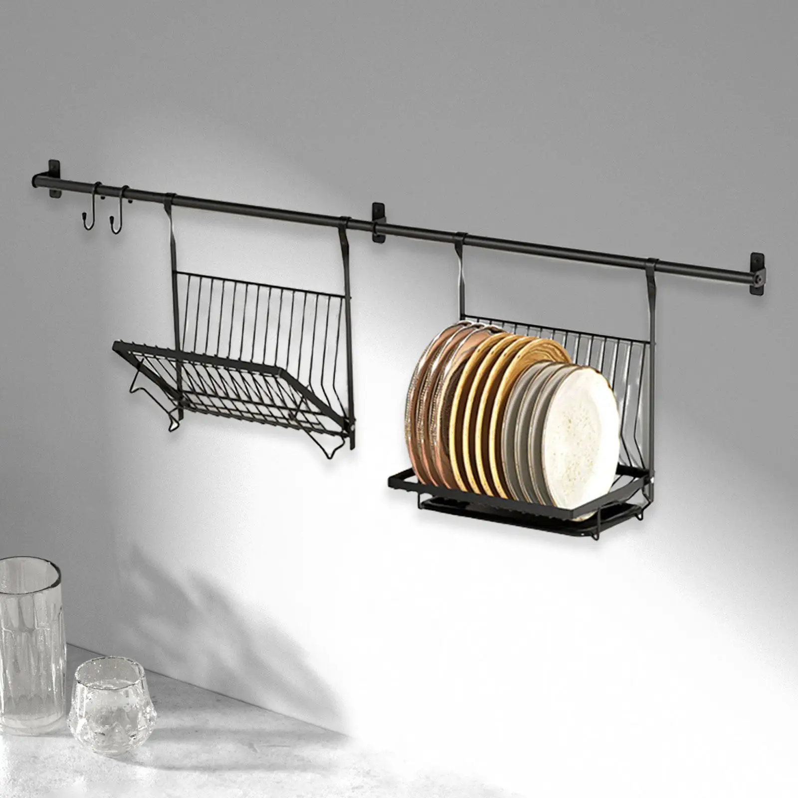 Wall Hanging Dish Rack Heavy-duty Kitchen Organizer for Household Countertop