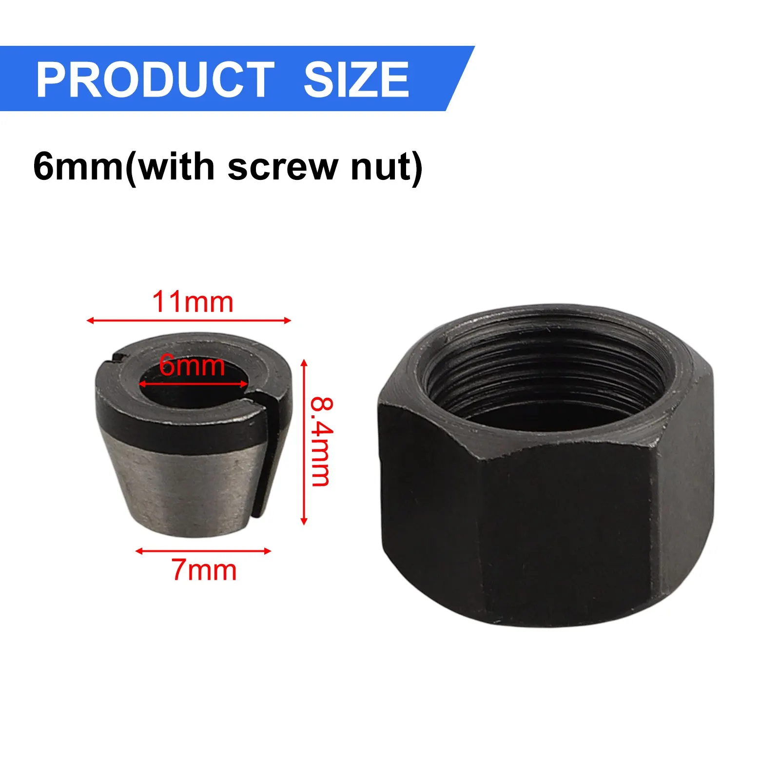 Useful Collet Chuck Adapter With Nut Use 8mm/6.35mm/6mm Chuck Size Carbon Steel 13mm×12mm×7mm/0.51in×0.47in×0.28in