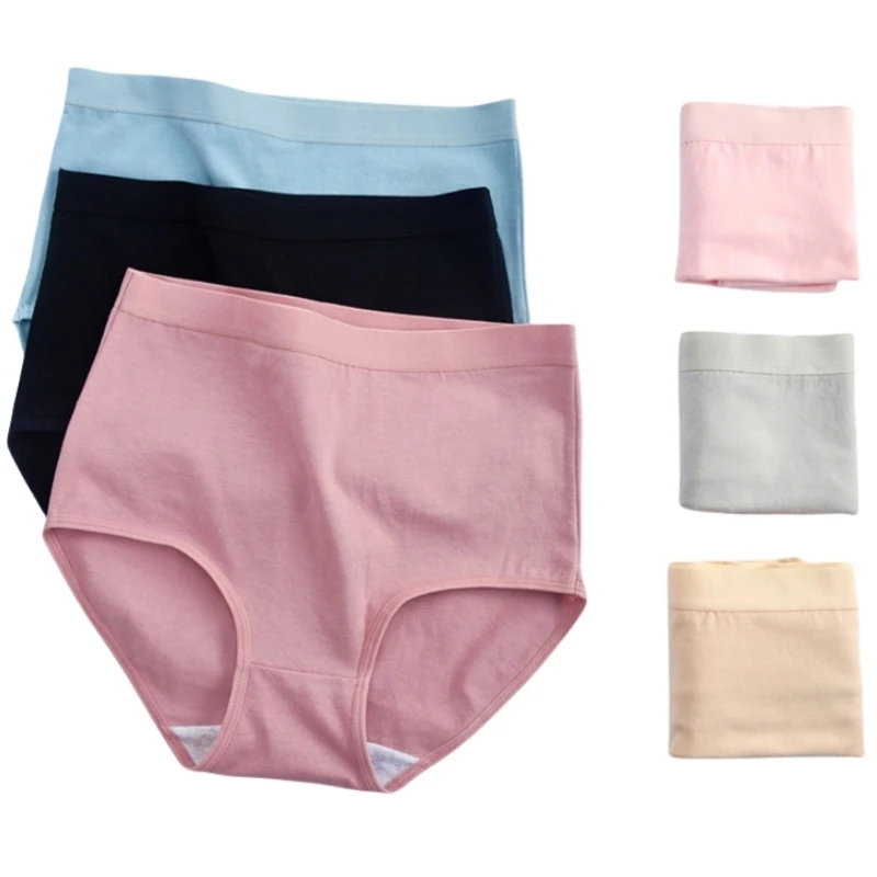 5Pcs/Set Women Cotton Panties High Waist Tummy Control Panties Solid Color Underwear Female Underpants Sexy Lingerie M-3XL
