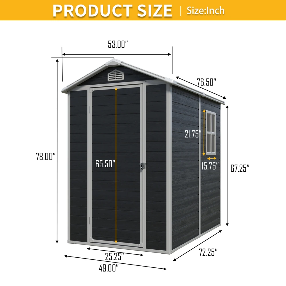 Kit de cobertizo de almacenamiento para exteriores de resina de 4x6 pies, perfecto para almacenar muebles de jardín, negro