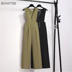 Jumpsuits Women Wide Leg High Waist Office Ladies Sleeveless Ins Fashion Solid All-match Classic Female Clothes OOTD New Arrival