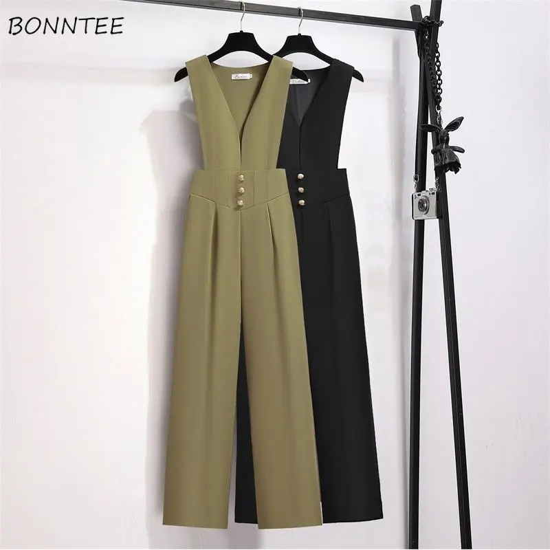 Jumpsuits Women Wide Leg High Waist Office Ladies Sleeveless Ins Fashion Solid All-match Classic Female Clothes OOTD New Arrival