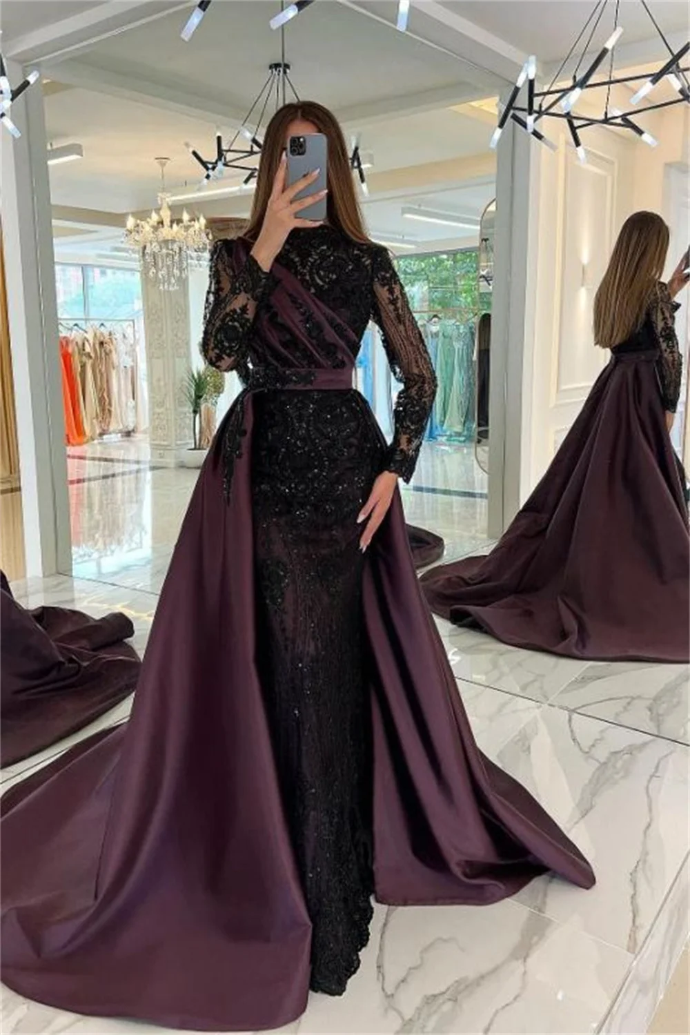 Amanda Luxury Lace Embroid Greem Prom Dress Sexy Mermaid فساتين السهرة With Detachable Tail Sequins Embroid Vestidos De Noche