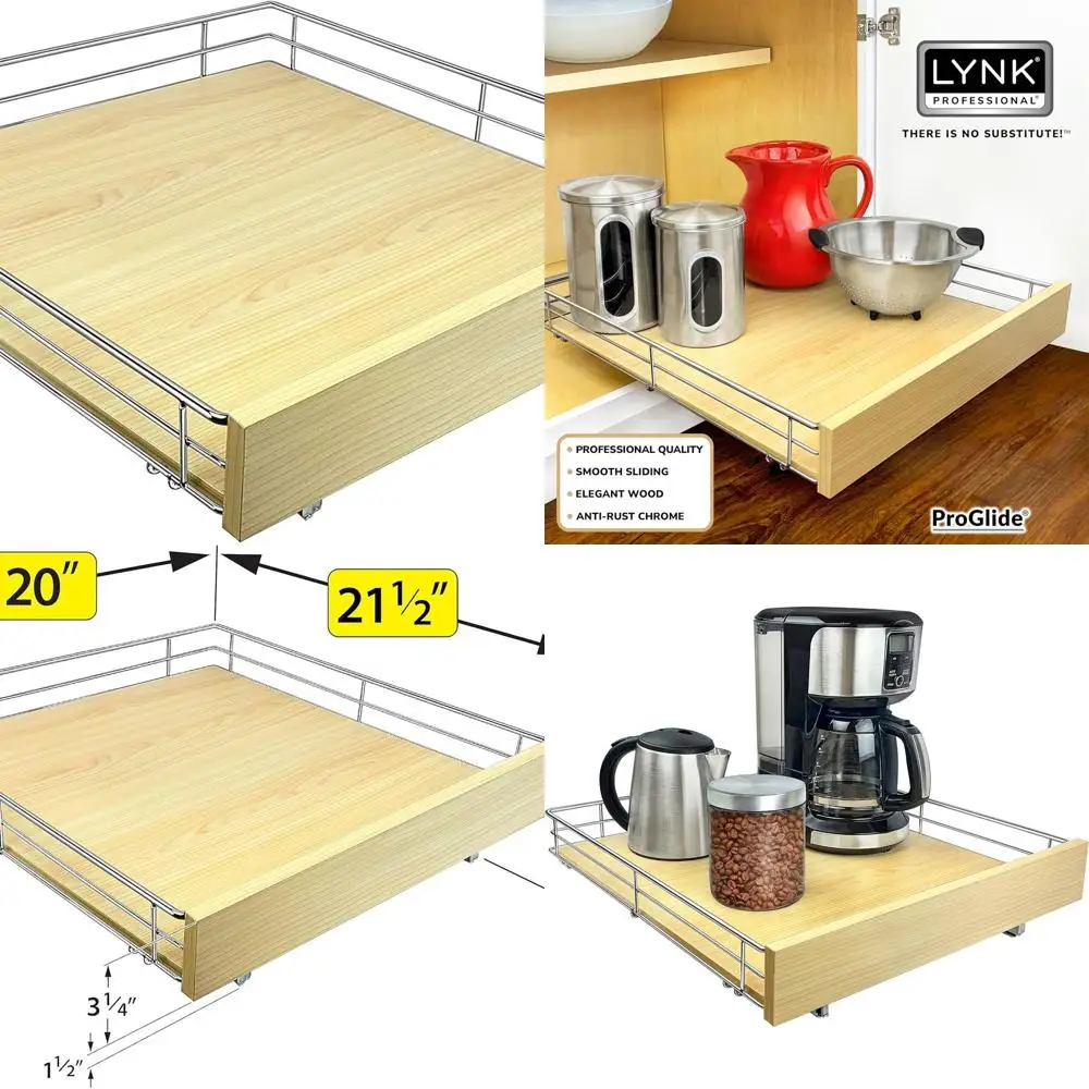 

Органайзер с выдвижным ящиком для кухонного шкафа 20 x 21 с хромированной отделкой из дерева и срочной гарантией