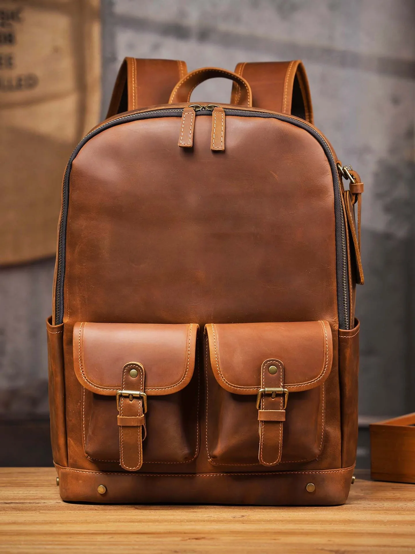 Vintage large capacity crazy horse cowhide men's backpacks simple travel luxury handmade genuine leather computer schoolbags