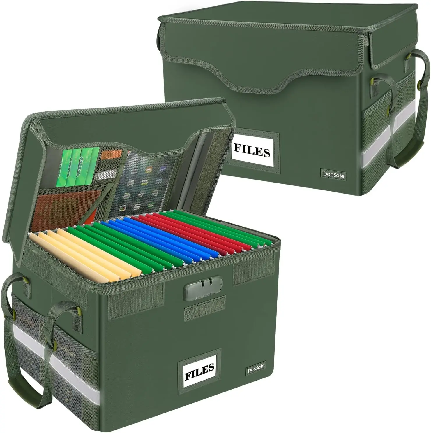 

Fireproof Document Box with Lock, Portable File Organizer for Home Office, Green, 2 Pack