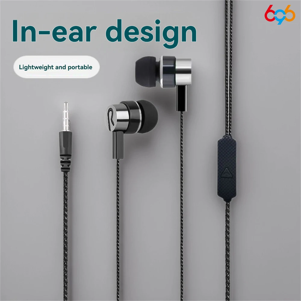 Fones de Ouvido Intra-auriculares Portáteis com Fio e Microfone, Headset para Chamadas HD, Fone de Ouvido Esportivo, Não Requer Bluetooth para Celulares