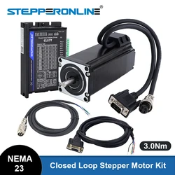 STEPPERONLINE Nema 23 Closed Loop Stepper Motor 3Nm with Servo Driver Kit Nema23 425oz.in Encoder Motor with 2pcs 1.7m cables