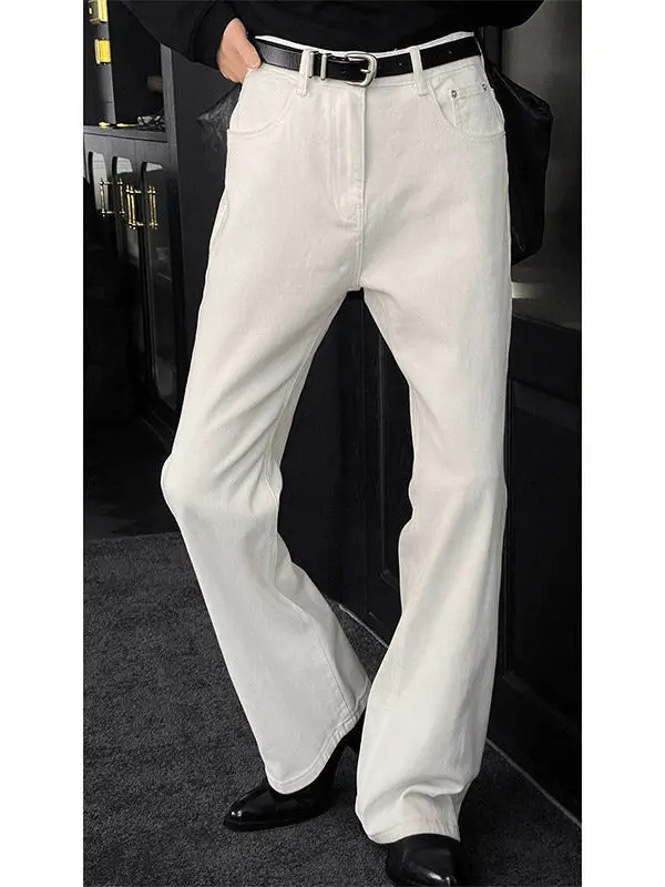 

High Waist Fleece Lined Flared Jeans Men's Autumn Winter Straight Leg Casual Trousers Cleanfit Rise American High Street