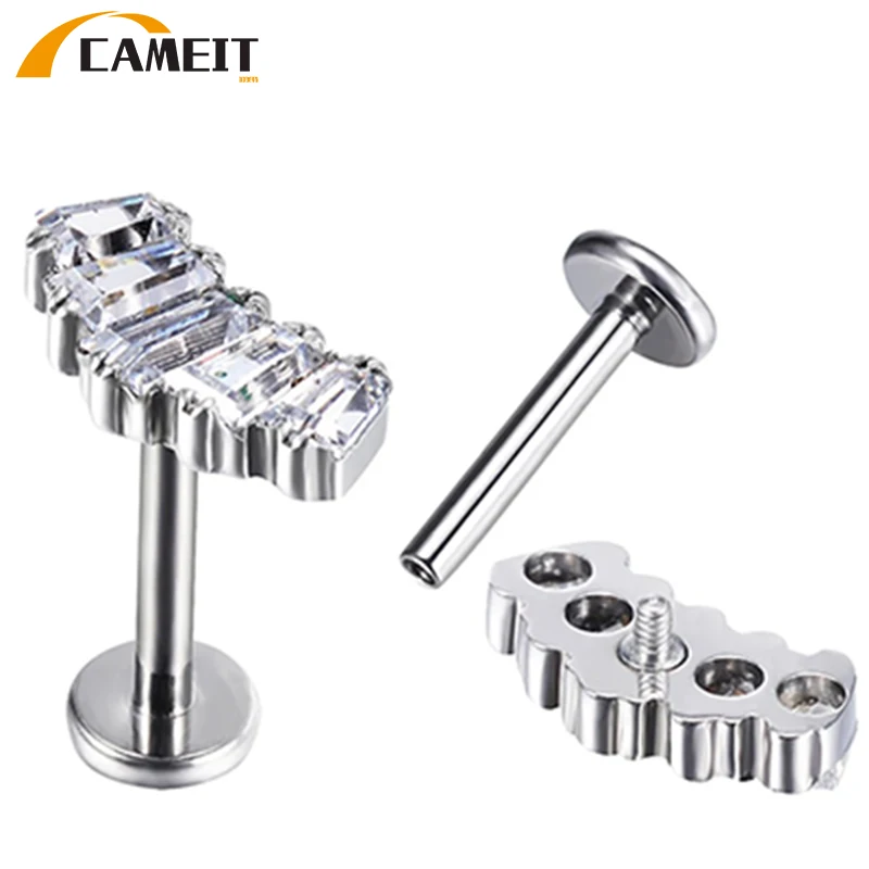 Cameit G23 Titanium Ear Studs OP17 AB 5 Oblong CZ Blaze Curve Labret PIERC Lip Stud Ear Cartilage Tragus Helix Piercing Jewelry