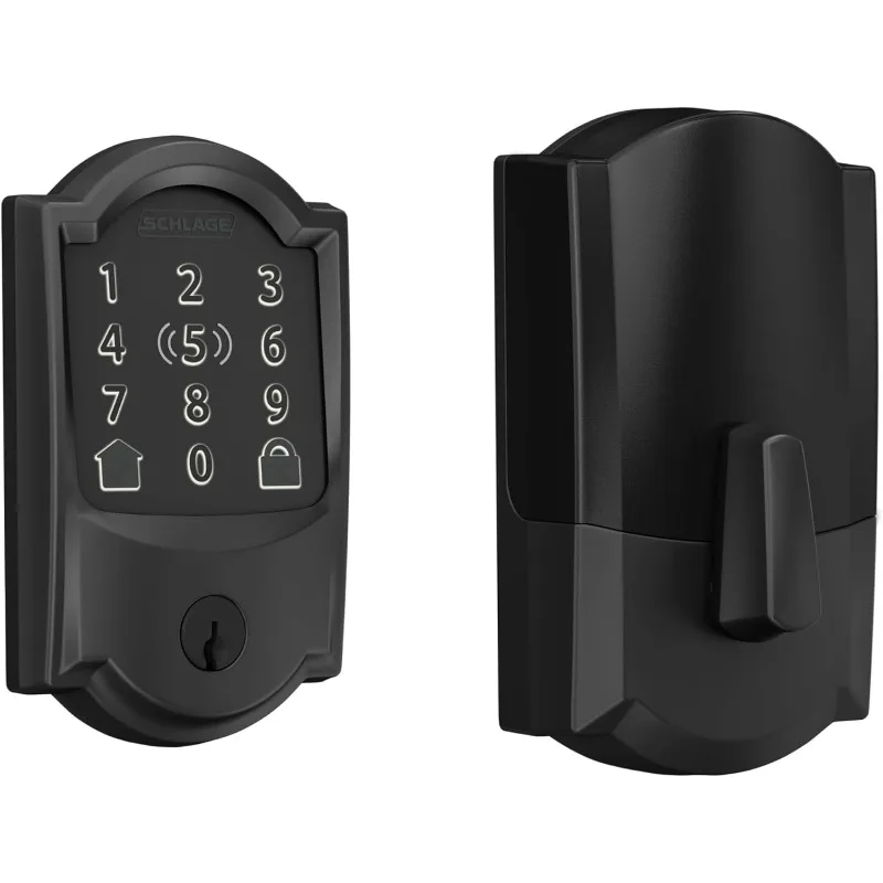 Schlage BE499WB CAM 622 Encode Plus WiFi Deadbolt Smart Lock, Keyless Entry Touchscreen Door Lock with Camelot Trim, Matte Black