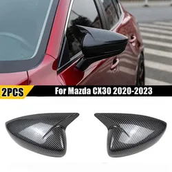 For Mazda CX30 CX-30 2020-2023 Car Sticker Rearview Side Mirror Cover Wing Cap Exterior Door Rear View Case Trim Carbon Fiber
