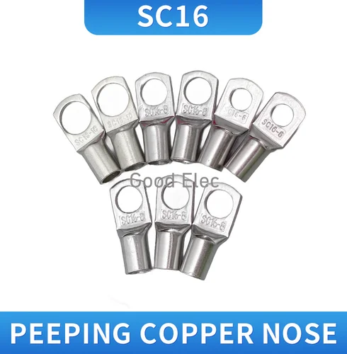 Terminal de conexión de cobre tintado piezas SC16-6, orificio de perno, terminales de batería de 16mm, cable cuadrado, 16mm, 50 SC16-8
