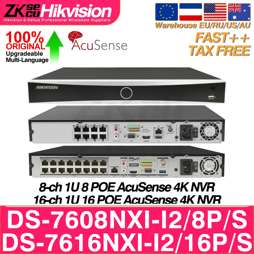 

Hikvision 4K NVR DS-7608NXI-I2/8P/S DS-7616NXI-I2/16P/S 8/16CH 8/16POE Acusense 2 SATA AI By Camera/NVR Network Video Recorder