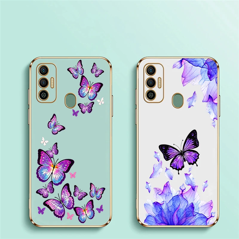 Elegant Floral Butterfly Phone Case For Tecno Spark 20 Pro 8C 7 Pro 7T 6 Go 1 5Air Silicone Plating Anti Scratch Back Cover Etui - view 2