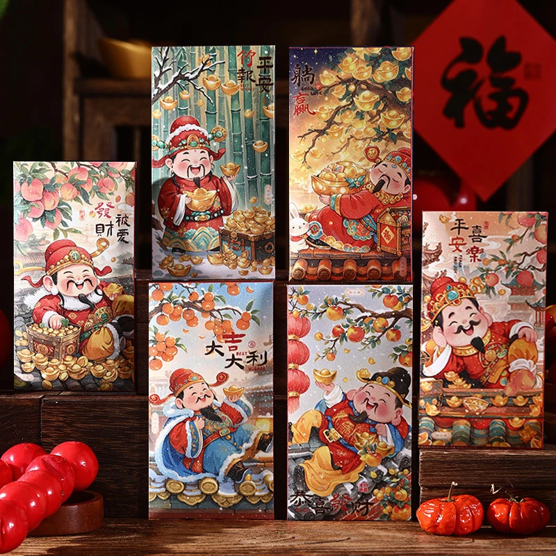 6/5Pcs 2025 Chinese New Year Red Envelopes Cartoon Hongbao Spring Festival Red Packets Wedding Lucky Money Packets