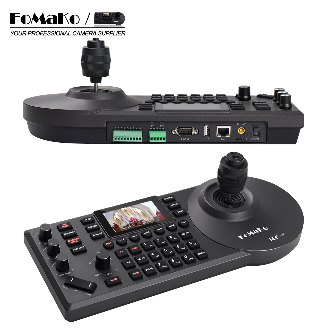 FoMaKo NDI Camera AI Auto Track HDMI PTZ Camera 30x Optical Zoom(2pcs) +KC601Pro Video Mixer Switcher+KC608N NDI PTZ Controller