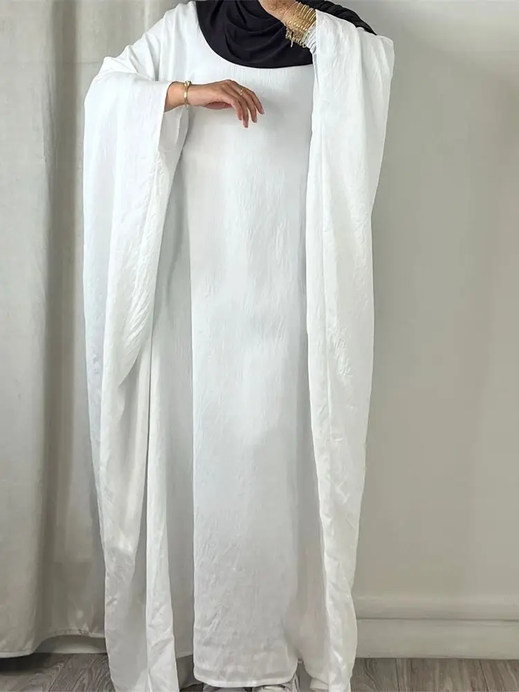 Verano suave crepé como lino Khimar mariposa Batwing Abaya Dubai lujo 2024 Islam musulmán Kaftan vestido modesto para mujeres