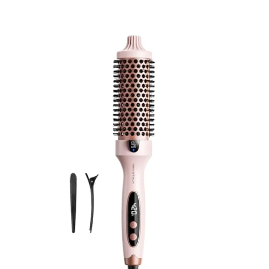 

Термощетка для укладки волос Thermal Brush Blowout Boost, 1,5 дюйма, круглая, с подогревом, для создания эффекта сухой укладки, двойное напряжение, розовая, с турмалиновой керамической поверхностью, с отрицательными ионами.