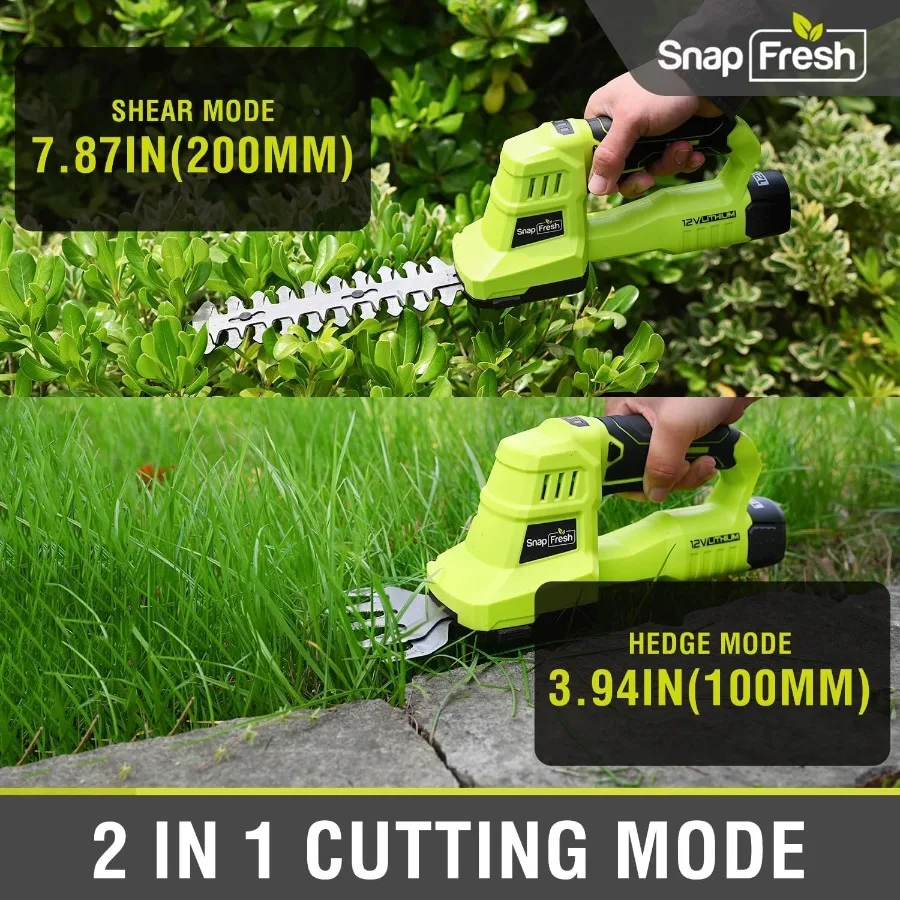 12V Cordless Grass Shears Hedge Trimmer 2 in 1 Handheld Bush Trimmer Grass Cutter with 2.0Ah Battery Charger Included Lightweig