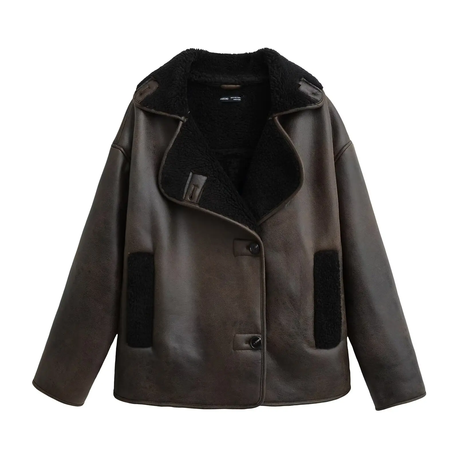 Primavera nueva mujer Faionable ropa de abrigo suelta de doble cara fibra de poliéster cierre de botón de Color puro largo