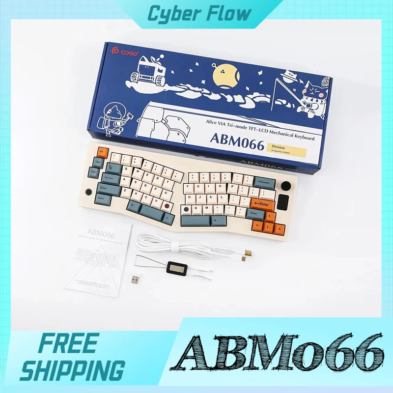 Cidoo ABM066 Alice Keyboard Wireless Three Mode Rgb Custom Screen Multifunctional Knob Gaming Mechanical Keyboard Gasket Via Mac