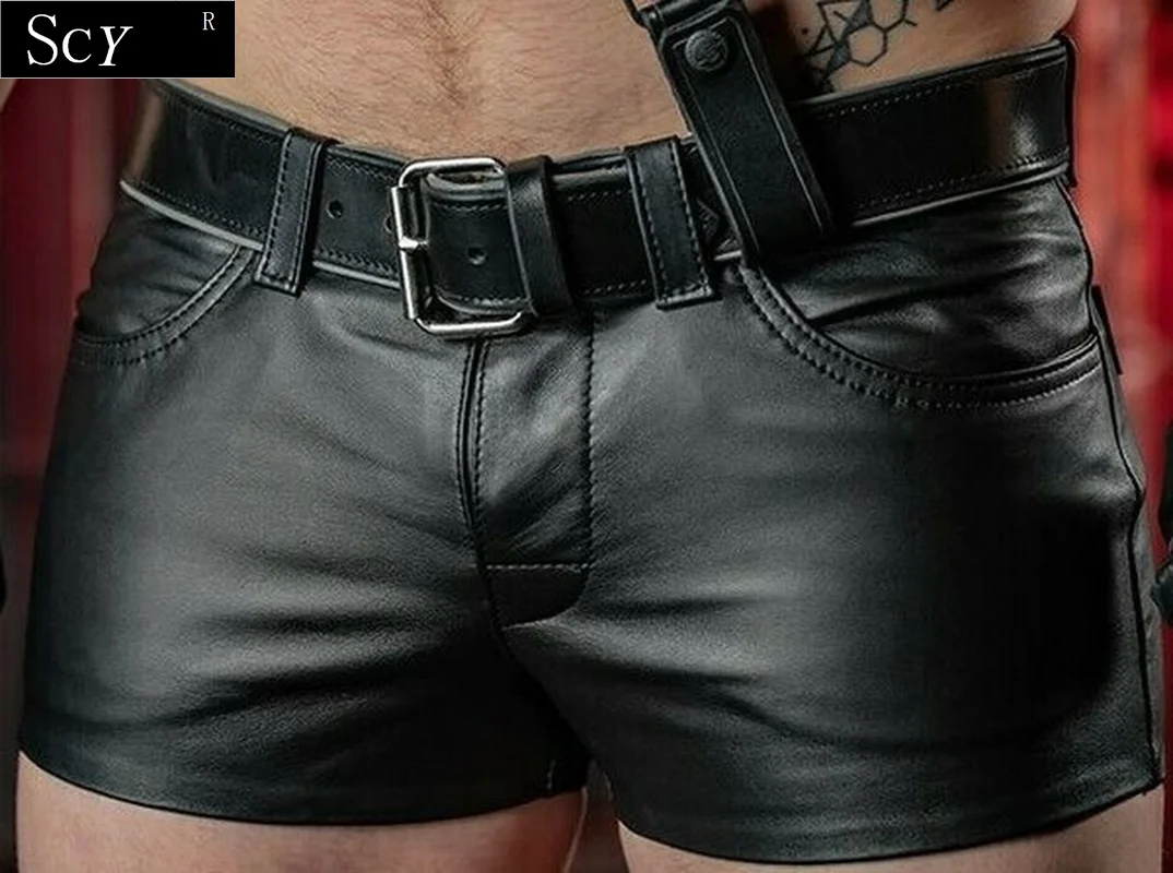 MENS REAL SHEEP LEATHER SHORTS PURE GUARANTEED LEATHER GYM Shorts SUMMER SHORTS(No Belt)