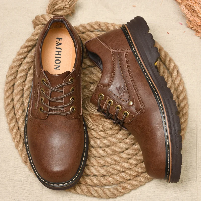 Genuine Leather Casual Shoes Outdoor Work Safety Shoes High Quality Solid Dress Shoes for Men Oxfords Leather Mens Casual Shoes